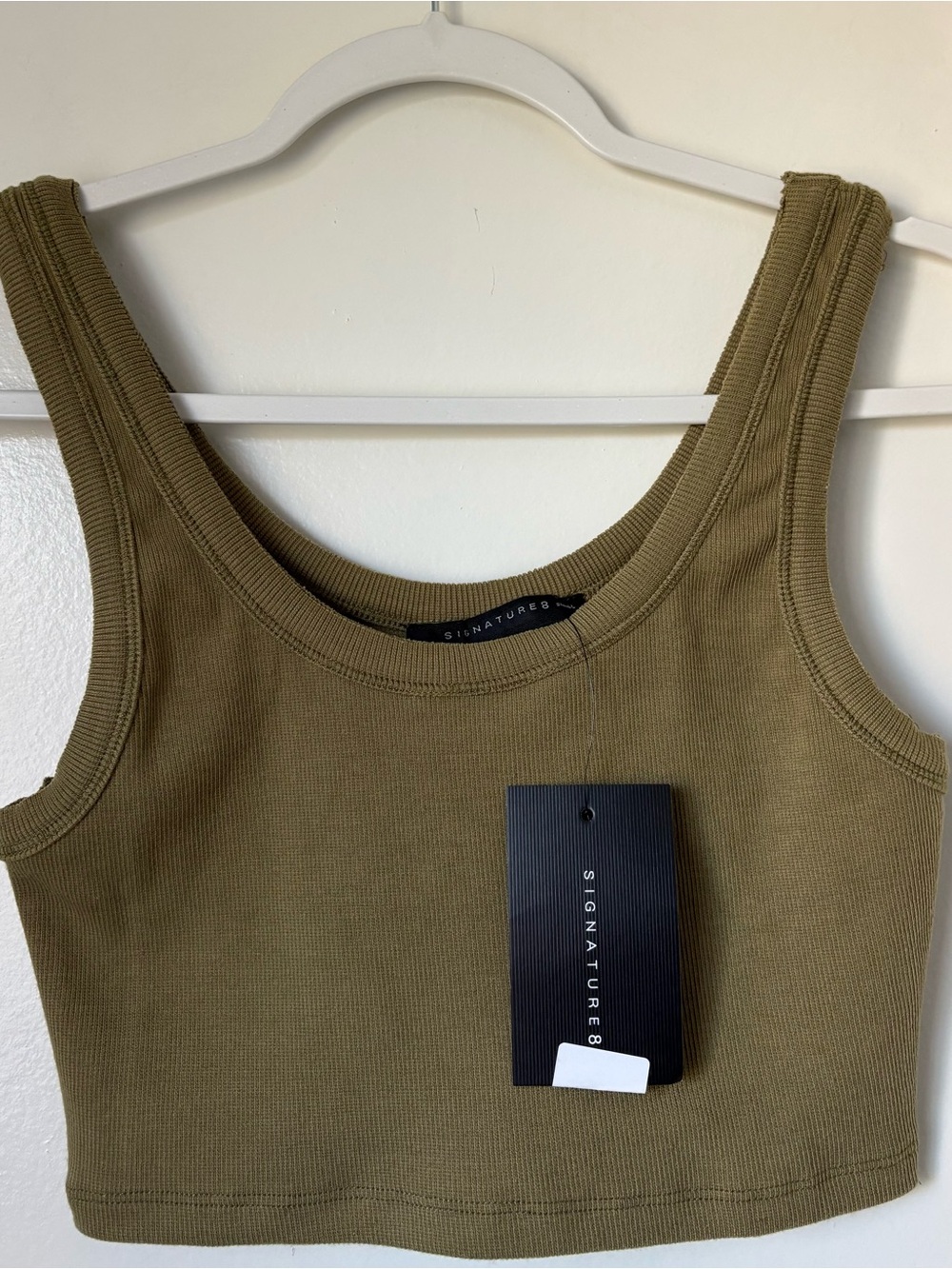 Signature8 Olive Ribbed Cropped Tank